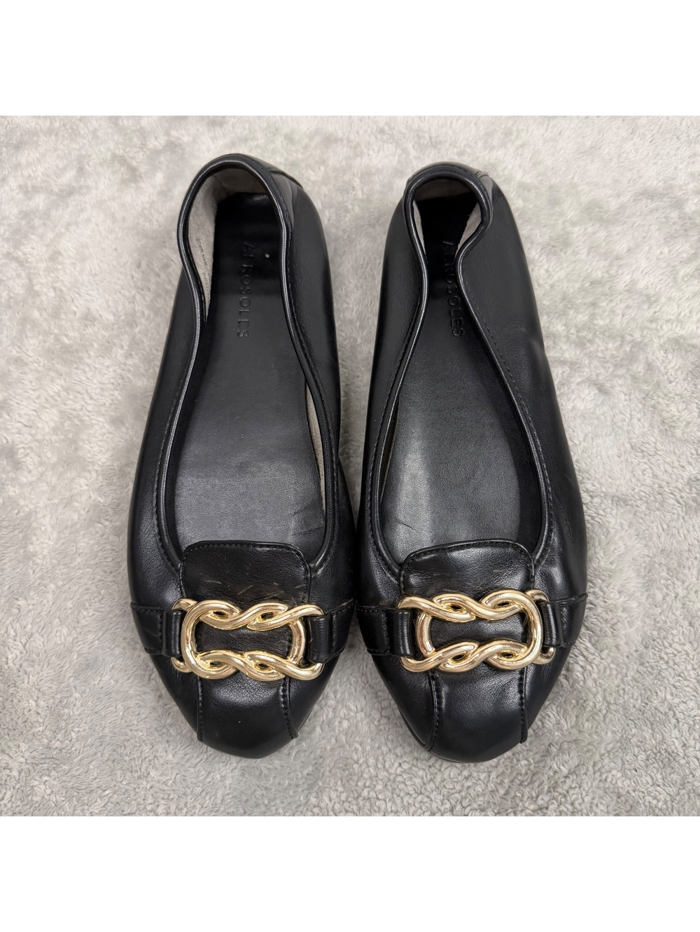 Aerosoles Womens 8 Black Ballet Flats Gold Chain Buckle Slip On Comfort Shoes